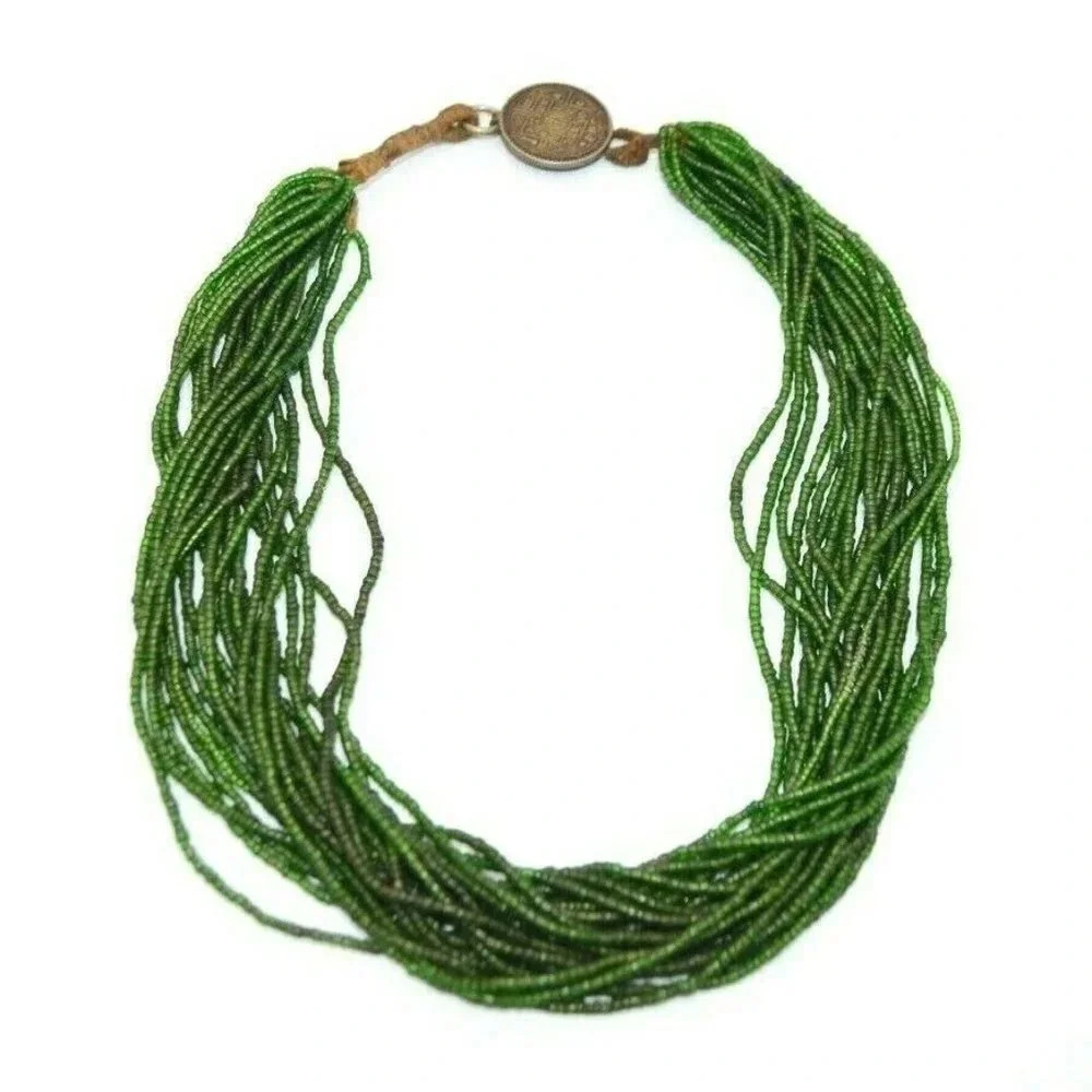 Antique Green Glass Seed Bead Middle Eastern Coin